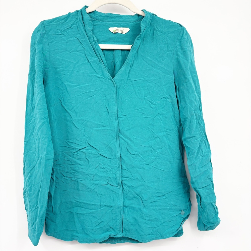Skunkfunk Womens Teal 100% Organic Cotton Boho Minimalist V-Neck Blouse Size 2